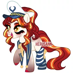 Size: 5025x5025 | Tagged: safe, artist:herusann, derpibooru import, oc, unofficial characters only, earth pony, pony, base used, clothes, earth pony oc, eyelashes, female, hat, hoof polish, image, makeup, mare, png, raised hoof, sailor hat, simple background, smiling, socks, striped socks, white background