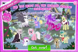 Size: 1043x696 | Tagged: safe, derpibooru import, official, clear sky, natalya, reformed windigo, gryphon, hippogriff, pony, unicorn, windigo, advertisement, alice, female, gameloft, image, male, mare, png, reformed, smiling, stallion, standing
