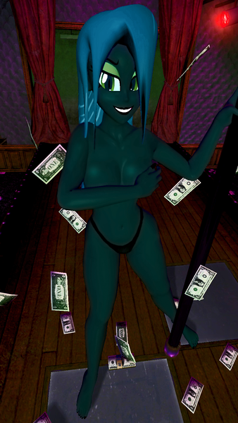 Size: 900x1600 | Tagged: questionable, artist:oatmeal!, derpibooru import, queen chrysalis, human, equestria girls, 3d, clothes, covering, covering breasts, dancing, dollar, gmod, humanized, image, money, nightclub, panties, partial nudity, png, pole dancing, sexy, solo, strip club, stripper, stripper pole, thong, topless, underwear