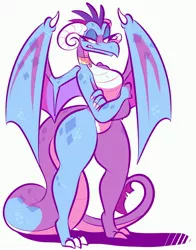 Size: 2744x3500 | Tagged: safe, artist:puddingandp1, derpibooru import, princess ember, anthro, digitigrade anthro, dragon, butt, disproportional anatomy, huge butt, image, jpeg, large butt, solo, spread wings, unamused, wings