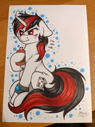 Size: 3024x4032 | Tagged: safe, artist:julunis14, derpibooru import, oc, oc:blackjack, unofficial characters only, pony, unicorn, fallout equestria, fallout equestria: project horizons, fanfic art, image, jpeg, solo, traditional art