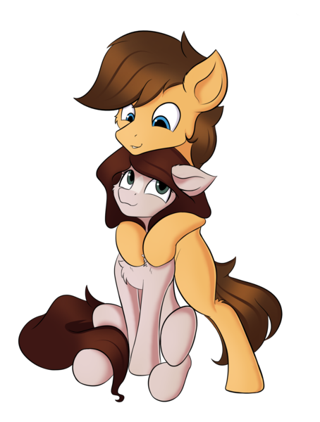 Size: 2084x2752 | Tagged: safe, artist:qbellas, artist:rubisiek, derpibooru import, oc, unofficial characters only, earth pony, pony, derpibooru community collaboration, 2022 community collab, bipedal, chest fluff, couple, ear fluff, female, hug, image, male, png, simple background, transparent background