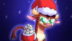 Size: 4240x2400 | Tagged: safe, artist:iceflower99, derpibooru import, cow, them's fightin' herds, arizona (tfh), christmas, community related, food, hat, holiday, image, png, salt, santa hat, thumbnail, video at source, video in description
