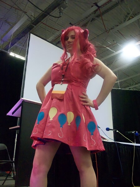 Size: 1548x2066 | Tagged: safe, artist:breefaith, artist:rjth, derpibooru import, pinkie pie, human, bronycon, bronycon 2012, clothes, cosplay, costume, hand on hip, image, irl, irl human, jpeg, photo