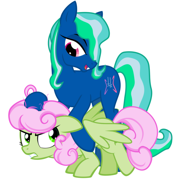 Size: 1406x1406 | Tagged: safe, artist:the smiling pony, derpibooru import, oc, oc:dinky twink, oc:eos van hayloft, oc:skyfire shred, unofficial characters only, earth pony, pegasus, pony, derpibooru community collaboration, .svg available, 2022 community collab, androgynous, angry, curly mane, derpibooru exclusive, female, femboy, floppy ears, green coat, green eyes, image, male, mare, noogie, pink mane, png, simple background, smiling, stallion, transparent background, vector, wings