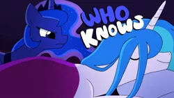 Size: 1280x720 | Tagged: safe, artist:shgurr, derpibooru import, princess celestia, princess luna, alicorn, pony, 4everfreebrony, blanket, duo, female, image, jpeg, luna is not amused, royal sisters, siblings, sisters, sleeping, smiling, unamused, video at source, who knows, youtube link, youtube thumbnail