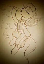 Size: 2516x3644 | Tagged: safe, artist:dsstoner, derpibooru import, fluttershy, pegasus, pony, clothes, german, image, jpeg, lyrics, microphone, rammstein, short mane, song reference, spread wings, text, wings