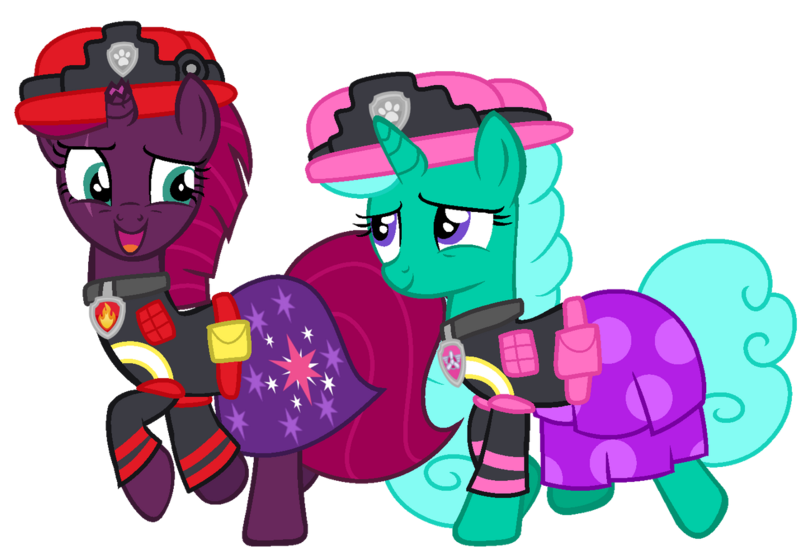 Size: 1280x883 | Tagged: safe, artist:choisky13, derpibooru import, glitter drops, tempest shadow, duo, image, paw patrol, png, request