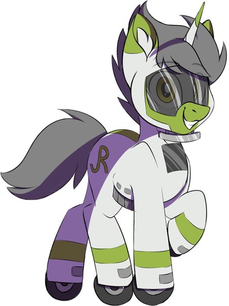 Size: 882x1175 | Tagged: safe, artist:notetaker, derpibooru import, oc, oc:greenline, ponified, object pony, original species, train pony, unicorn, image, jpeg, looking at you, smiling, smiling at you, solo, train