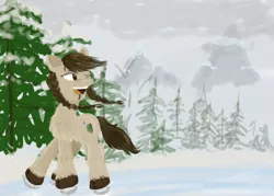 Size: 2100x1500 | Tagged: safe, artist:anonymous, oc, oc:north star, unofficial characters only, pony, taiga pony, female, fluffy, ice skating, image, mare, one eye closed, open mouth, png, snow, solo