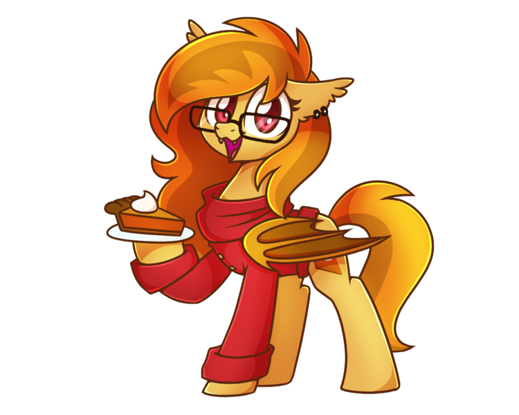 Size: 1280x1024 | Tagged: safe, artist:sugar morning, derpibooru import, oc, oc:pumpkin spice, unofficial characters only, bat pony, pony, derpibooru community collaboration, 2022 community collab, clothes, derpibooru exclusive, ear fluff, ear piercing, earring, female, glasses, image, jewelry, piercing, png, simple background, transparent background