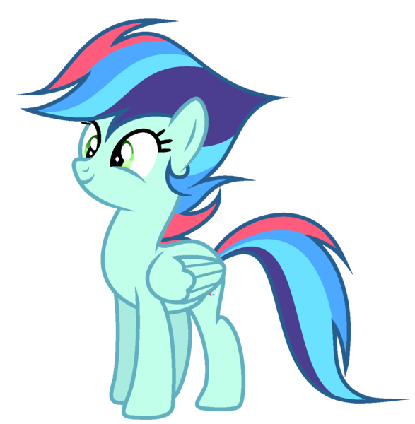 Size: 1272x1300 | Tagged: safe, artist:galaxyswirlsyt, derpibooru import, oc, oc:rainbow blitzes, unofficial characters only, pegasus, pony, female, folded wings, full body, green eyes, image, mare, multicolored mane, multicolored tail, offspring, parent:rainbow dash, parent:soarin', parents:soarindash, pegasus oc, png, show accurate, simple background, smiling, solo, standing, tail, transparent background, wings