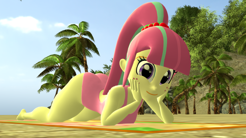 Size: 1920x1080 | Tagged: suggestive, artist:mr.uberrebu25, derpibooru import, sour sweet, equestria girls, 3d, ass, ass up, beach, beach babe, breasts, busty sour sweet, butt, clothes, hands on cheeks, image, one-piece swimsuit, open-back swimsuit, pink swimsuit, png, solo, sour seat, swimsuit