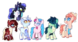 Size: 2654x1431 | Tagged: safe, artist:jaysey, derpibooru import, oc, oc:cotton curls, oc:frostbyte, oc:neon skyline, oc:pacific valley, oc:scarlet crisp, oc:sunny sundae swirls, unofficial characters only, earth pony, pegasus, pony, unicorn, apron, bandaid, base used, bracelet, clothes, dog tags, female, hair over eyes, image, jewelry, licking, licking lips, magical lesbian spawn, mare, necklace, next generation, offspring, parent:applejack, parent:big macintosh, parent:cheese sandwich, parent:coloratura, parent:fancypants, parent:flash sentry, parent:fluttershy, parent:pinkie pie, parent:rainbow dash, parent:rarity, parent:soarin', parent:twilight sparkle, parents:cheesepie, parents:flashlight, parents:fluttermac, parents:rarajack, parents:raripants, parents:soarindash, png, simple background, tongue out, transparent background