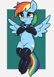 Size: 2100x3000 | Tagged: safe, artist:t72b, derpibooru import, rainbow dash, pegasus, pony, blushing, choker, clothes, cute, dashabetes, evening gloves, female, flying, gloves, grin, heart, high res, image, latex, latex gloves, latex socks, latex stockings, long gloves, mare, png, smiling, socks, solo, spread wings, stockings, thigh highs, wings