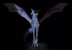 Size: 2218x1535 | Tagged: safe, artist:killa7, derpibooru import, oc, oc:gotha, bat pony, pony, bat wings, black background, female, image, intimidating, jpeg, looking at you, lunar guard armour, mare, royal guard, simple background, weapon, wings