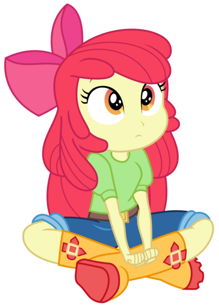 Size: 1659x2325 | Tagged: safe, artist:sketchmcreations, derpibooru import, apple bloom, equestria girls, equestria girls series, holidays unwrapped, spoiler:eqg series (season 2), belt, boots, bow, clothes, crossed legs, female, hair bow, image, jeans, pants, png, shoes, simple background, sitting, the cider louse fools, transparent background, vector