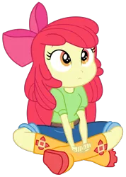 Size: 1659x2325 | Tagged: safe, artist:sketchmcreations, derpibooru import, apple bloom, equestria girls, equestria girls series, holidays unwrapped, spoiler:eqg series (season 2), belt, boots, bow, clothes, crossed legs, female, hair bow, image, jeans, pants, png, shoes, simple background, sitting, the cider louse fools, transparent background, vector