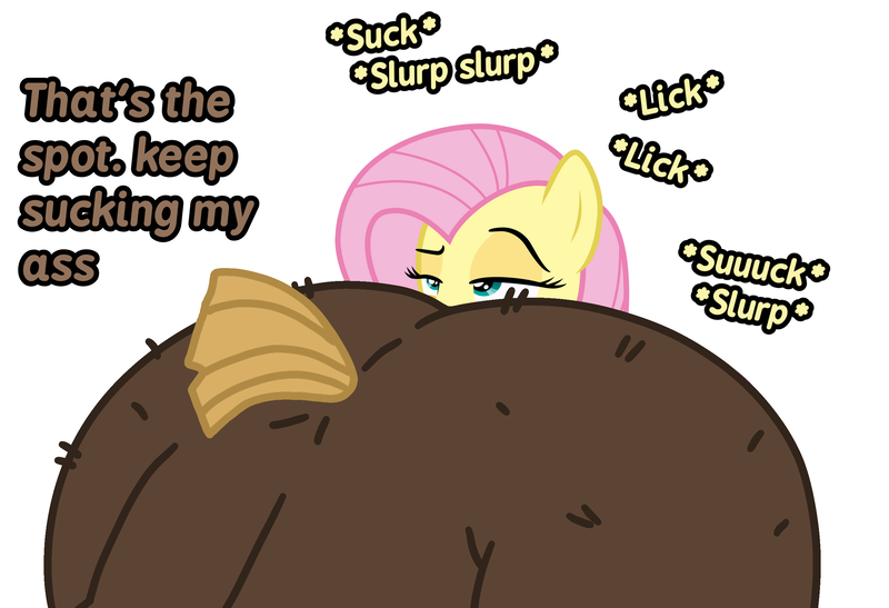 Size: 2579x1765 | Tagged: suggestive, derpibooru import, fluttershy, horse, pegasus, pony, anal, ass worship, butt, butt licking, draft horse, faceful of ass, female, females only, huge butt, image, large butt, licking, mare, penetration, plot, png, sex, tongue out, worship