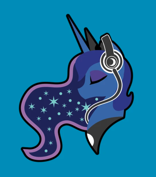 Size: 602x681 | Tagged: safe, artist:samoht-lion, derpibooru import, princess luna, alicorn, pony, blue background, bust, colored, eyes closed, female, flat colors, headphones, image, mare, png, simple background