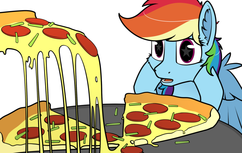 Size: 1900x1200 | Tagged: safe, artist:dacaoo, derpibooru import, rainbow dash, food, image, meat, pizza, png, ponies eating meat