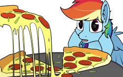 Size: 1900x1200 | Tagged: safe, artist:dacaoo, derpibooru import, rainbow dash, food, image, meat, pizza, png, ponies eating meat