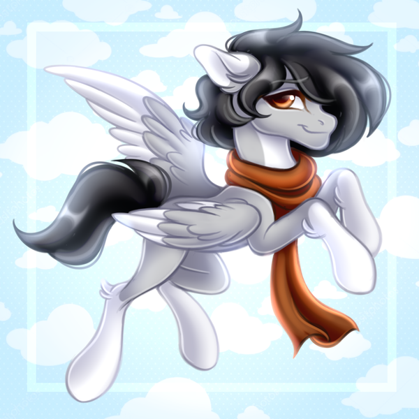 Size: 1080x1080 | Tagged: safe, artist:tookiut, derpibooru import, oc, oc:leinhart, pegasus, clothes, flying, image, pegasus oc, png, scarf, solo, wings