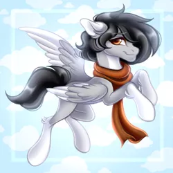 Size: 1080x1080 | Tagged: safe, artist:tookiut, derpibooru import, oc, oc:leinhart, pegasus, clothes, flying, image, pegasus oc, png, scarf, solo, wings