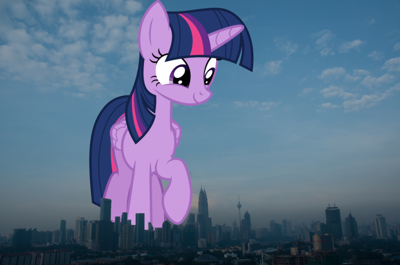 Size: 1802x1197 | Tagged: safe, artist:dashiesparkle, derpibooru import, twilight sparkle, twilight sparkle (alicorn), alicorn, pony, female, giant alicorn, giant pony, giantess, highrise ponies, image, irl, kuala lumpur, macro, malaysia, mare, mega giant, mega twilight sparkle, photo, png, ponies in real life, twizilla