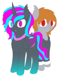 Size: 800x1000 | Tagged: safe, artist:sharp72, derpibooru import, oc, oc:astraea aether, oc:night sighter, unofficial characters only, alicorn, bat pony, pony, derpibooru community collaboration, 2022 community collab, bat pony oc, bat wings, female, full body, image, mare, png, simple background, transparent background, wings