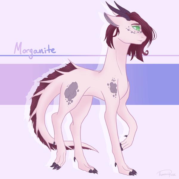 Size: 850x850 | Tagged: safe, artist:konomirose01, derpibooru import, oc, oc:morganite, unofficial characters only, dracony, hybrid, female, image, interspecies offspring, offspring, parent:rarity, parent:spike, parents:sparity, png, solo