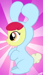 Size: 411x715 | Tagged: safe, artist:bunnimation, derpibooru import, apple bloom, earth pony, pony, animal costume, bunny costume, clothes, costume, female, filly, foal, image, jpeg, solo