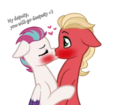 Size: 979x831 | Tagged: safe, artist:rozyfly10, derpibooru import, sprout cloverleaf, zipp storm, earth pony, pegasus, pony, my little pony: a new generation, apology, blushing, eyes closed, female, g5, g5 to g4, heart, image, kissing, male, mare, png, shipping, simple background, stallion, straight, surprise kiss, text, zippsprout