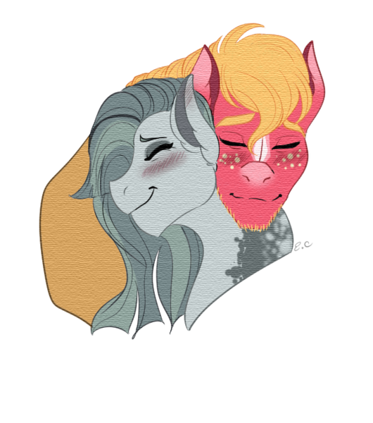 Size: 600x679 | Tagged: safe, artist:sunflareworks, derpibooru import, big macintosh, marble pie, blushing, bust, cute, daaaaaaaaaaaw, eyes closed, female, image, male, marblemac, nuzzling, png, shipping, straight