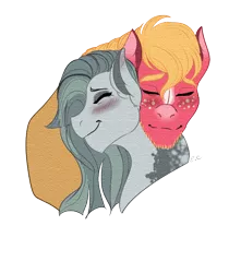 Size: 600x679 | Tagged: safe, artist:sunflareworks, derpibooru import, big macintosh, marble pie, blushing, bust, cute, daaaaaaaaaaaw, eyes closed, female, image, male, marblemac, nuzzling, png, shipping, straight