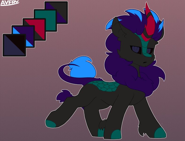 Size: 3961x3017 | Tagged: safe, artist:avery-valentine, derpibooru import, oc, kirin, pony, blue hair, commission, community related, horn, image, jpeg, kirin oc, purple eyes, purple hair, reference, reference sheet, simple background, tail