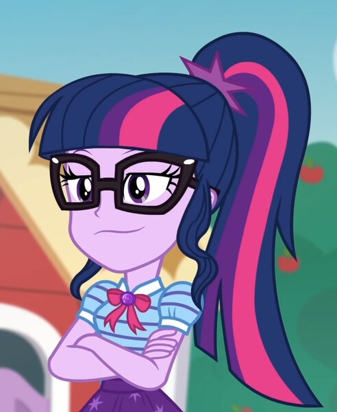 Size: 1501x1830 | Tagged: safe, derpibooru import, screencap, sci-twi, twilight sparkle, equestria girls, equestria girls series, holidays unwrapped, spoiler:eqg series (season 2), cropped, crossed arms, female, geode of telekinesis, glasses, image, jpeg, magical geodes, ponytail, smuglight sparkle, the cider louse fools