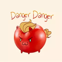 Size: 768x768 | Tagged: safe, artist:sockiepuppetry, derpibooru import, sprout cloverleaf, my little pony: a new generation, >:3, danger danger, food, g5, image, jpeg, solo, tomato