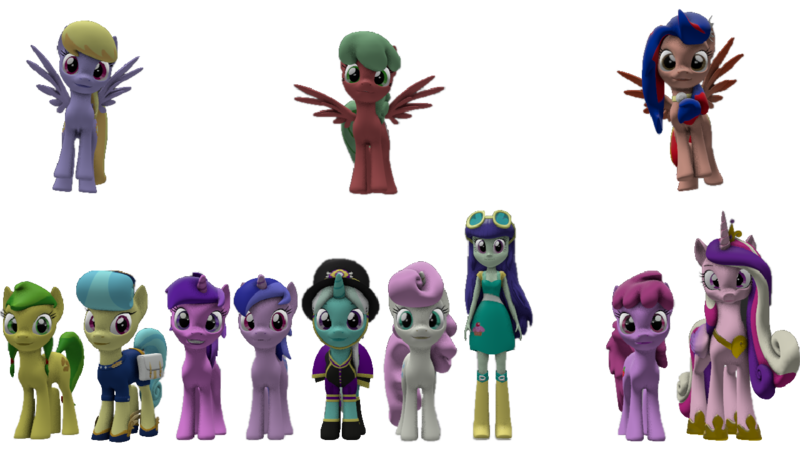 Size: 1280x720 | Tagged: safe, artist:topsangtheman, derpibooru import, amethyst star, apple fritter, berry punch, berryshine, blueberry cake, cinnabar, cinnamon swirl, cloud kicker, cornetta, golden hooves, princess cadance, quicksilver, sea swirl, seafoam, twinkleshine, oc, oc:pearl shine, ponified, alicorn, earth pony, pegasus, pony, unicorn, equestria girls, 3d, apple family member, image, missing pony, nation ponies, philippines, png, simple background, source filmmaker, transparent background