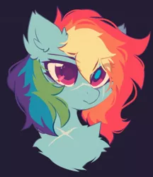 Size: 514x596 | Tagged: safe, artist:mirtash, derpibooru import, rainbow dash, pegasus, pony, alternate universe, black background, bust, chest fluff, ear fluff, image, jpeg, portrait, scar, simple background, solo