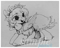 Size: 2048x1665 | Tagged: safe, artist:paipaishuaige, derpibooru import, oc, unofficial characters only, alicorn, pony, clothes, dress, glasses, happy, image, jpeg, smiling, solo, traditional art, watermark