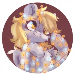 Size: 4000x4000 | Tagged: safe, artist:colorochka, derpibooru import, derpy hooves, pegasus, pony, cheek fluff, chest fluff, christmas, christmas lights, cute, derpabetes, ear fluff, holiday, image, leg fluff, png, smiling, solo, tangled up