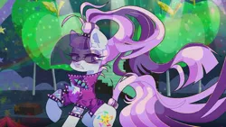 Size: 1277x719 | Tagged: safe, artist:blairvonglitter, derpibooru import, coloratura, earth pony, pony, choker, clothes, countess coloratura, frown, image, jacket, jpeg, looking at you, solo, spiked choker, veil