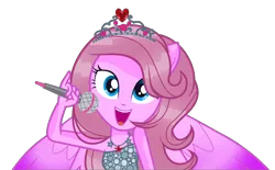 Size: 2352x1456 | Tagged: safe, artist:gihhbloonde, derpibooru import, oc, oc:music melody, unofficial characters only, equestria girls, base used, bust, eyelashes, female, image, jewelry, microphone, open mouth, png, ponied up, simple background, singing, solo, tiara, transparent background, wings