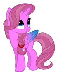 Size: 716x920 | Tagged: safe, artist:gihhbloonde, derpibooru import, oc, oc:music melody, unofficial characters only, alicorn, pony, alicorn oc, base used, braid, eyelashes, female, horn, image, looking back, mare, png, simple background, smiling, solo, transparent background, wings