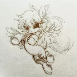 Size: 2048x2048 | Tagged: safe, artist:paipaishuaige, derpibooru import, oc, unofficial characters only, pegasus, pony, bow, flying, hair bow, image, jpeg, solo, spread wings, traditional art, wings