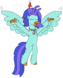 Size: 2344x2896 | Tagged: safe, artist:supahdonarudo, derpibooru import, oc, oc:sea lilly, unofficial characters only, classical hippogriff, hippogriff, birthday, flying, happy, hat, image, party hat, png, simple background, transparent background