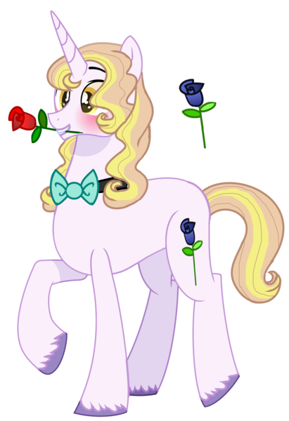 Size: 1280x1868 | Tagged: safe, artist:hancar, artist:venomtwt-artistowo, derpibooru import, oc, unofficial characters only, pony, unicorn, base used, blushing, bowtie, flower, flower in mouth, horn, image, male, mouth hold, offspring, parent:prince blueblood, parent:starlight glimmer, png, rose, rose in mouth, simple background, solo, transparent background, unicorn oc