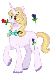 Size: 1280x1868 | Tagged: safe, artist:hancar, artist:venomtwt-artistowo, derpibooru import, oc, unofficial characters only, pony, unicorn, base used, blushing, bowtie, flower, flower in mouth, horn, image, male, mouth hold, offspring, parent:prince blueblood, parent:starlight glimmer, png, rose, rose in mouth, simple background, solo, transparent background, unicorn oc