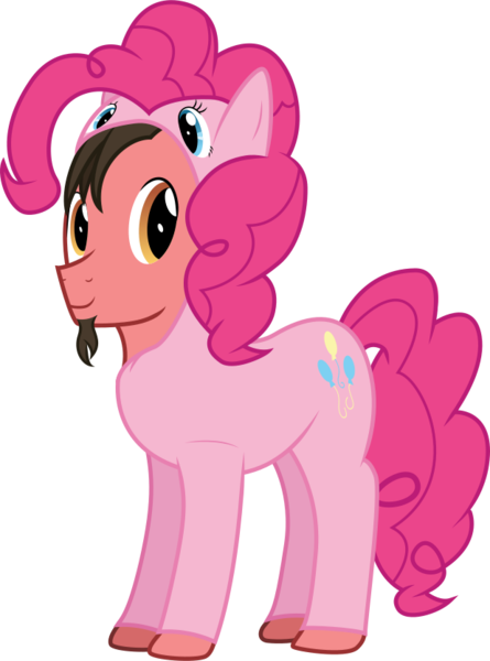 Size: 619x834 | Tagged: safe, artist:mrkat7214, derpibooru import, pinkie pie, oc, oc:ace play, earth pony, pony, derpibooru community collaboration, 2022 community collab, clothes, cosplay, costume, derpibooru exclusive, facial hair, goatee, image, looking at you, male, png, ponysuit, simple background, solo, stallion, transparent background, vector